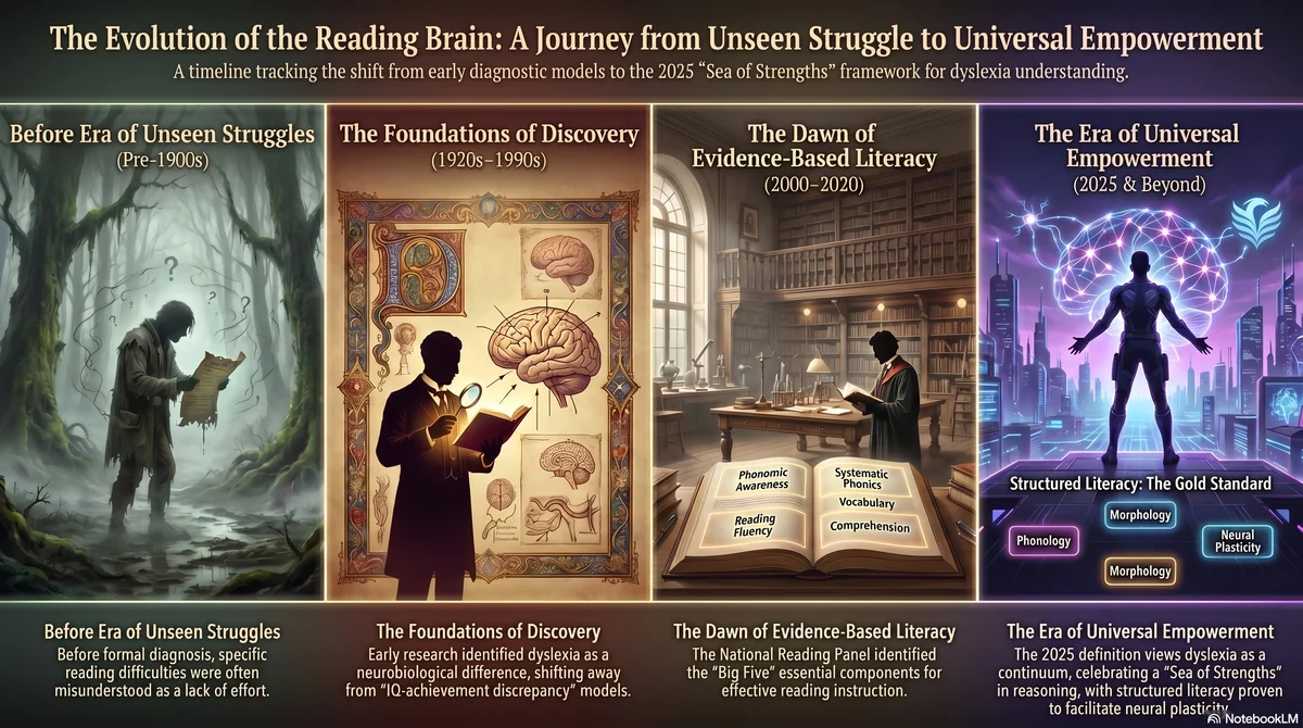 Cinematic illustrated timeline with four painted epoch scenes side by side