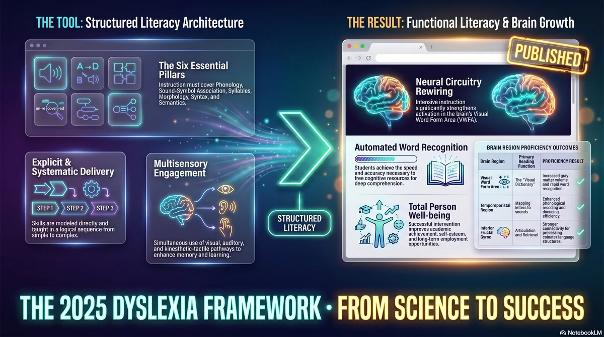 Dark navy-purple workflow with a neon arrow flowing from tool to result