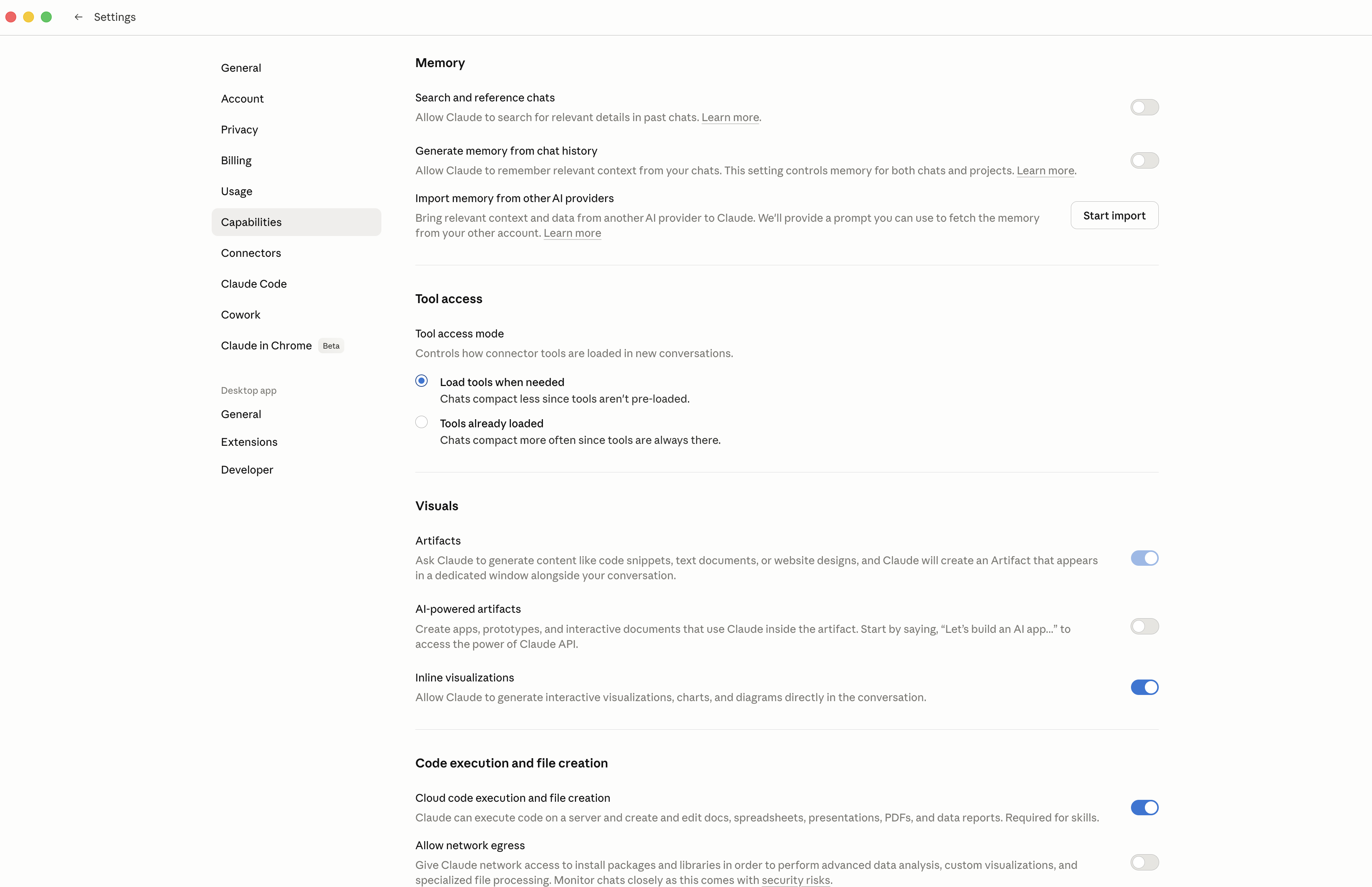The Memory settings panel in Claude