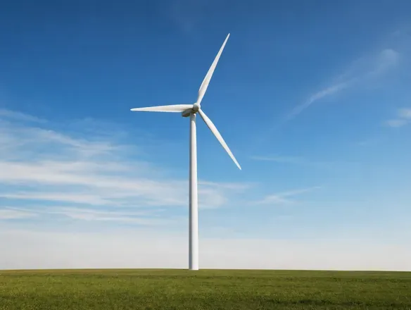 Start image: a wind turbine on an open field